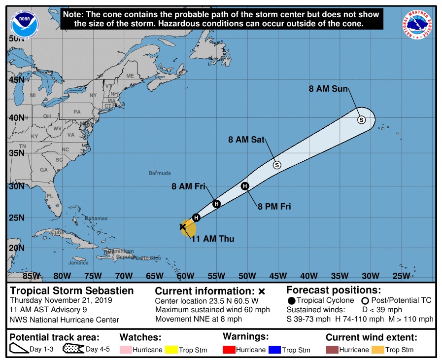 La tormenta tropical Sebastien podría dirigirse a la Azores y al oeste de Europa