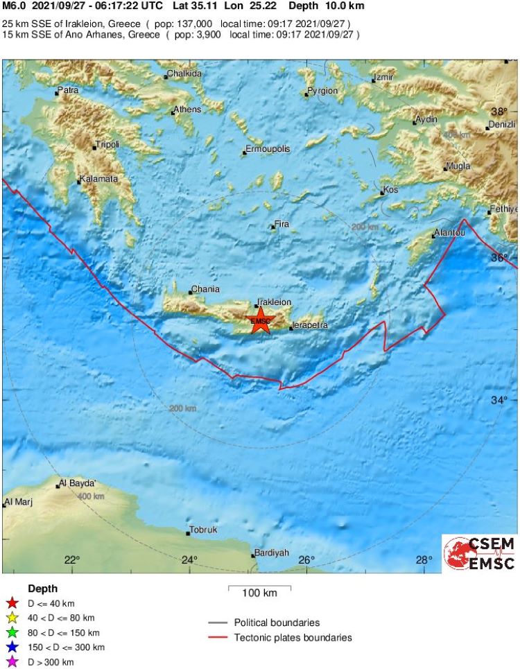 Terremoto de 6,0 grados sacude Creta (Grecia) Al menos 1 muerto y varios heridos, así como daños estructurales