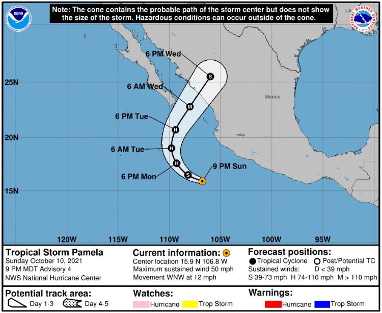 Recomiendan activar el plan de emergencias ante huracanes por la llegada de “Pamela” en algunas zonas de la costa de México