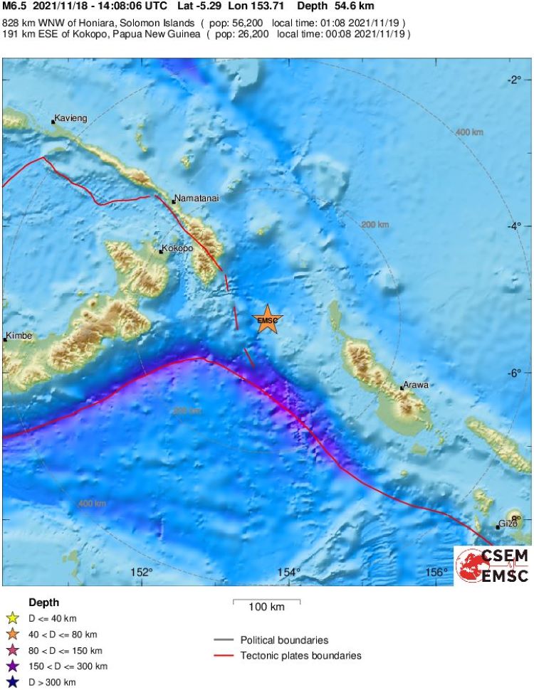 Terremoto de 6,5 grados en la región de Nueva Irlanda (Papúa Nueva Guinea)