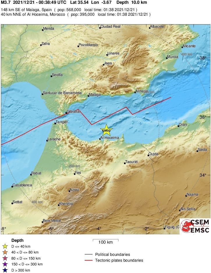 Terremoto de 3,5 grados frente a la costa de Marruecos. Los terremotos en el mar de Alborán y Estrecho de Gibraltar, suman y siguen