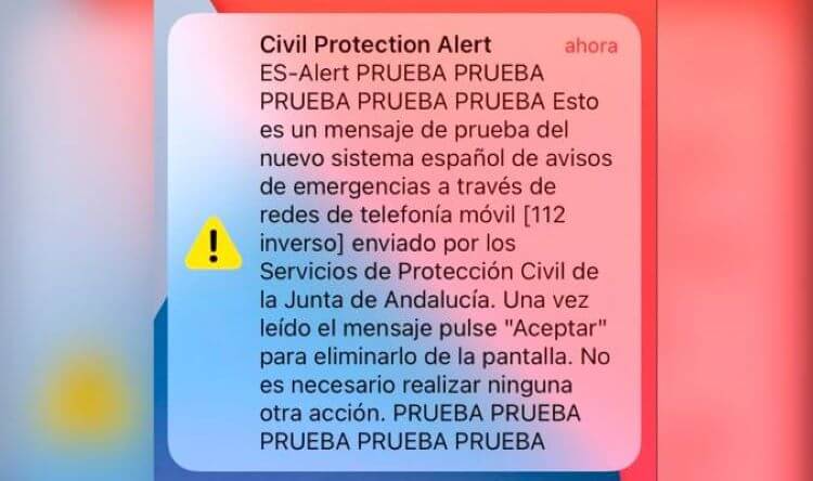 Pruebas del Sistema de Alerta de emergencias para avisar de cualquier posible catástrofe de gran magnitud (España) 